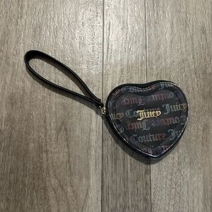 Juicy Couture Black Heart Wristlet with Monogram Interior